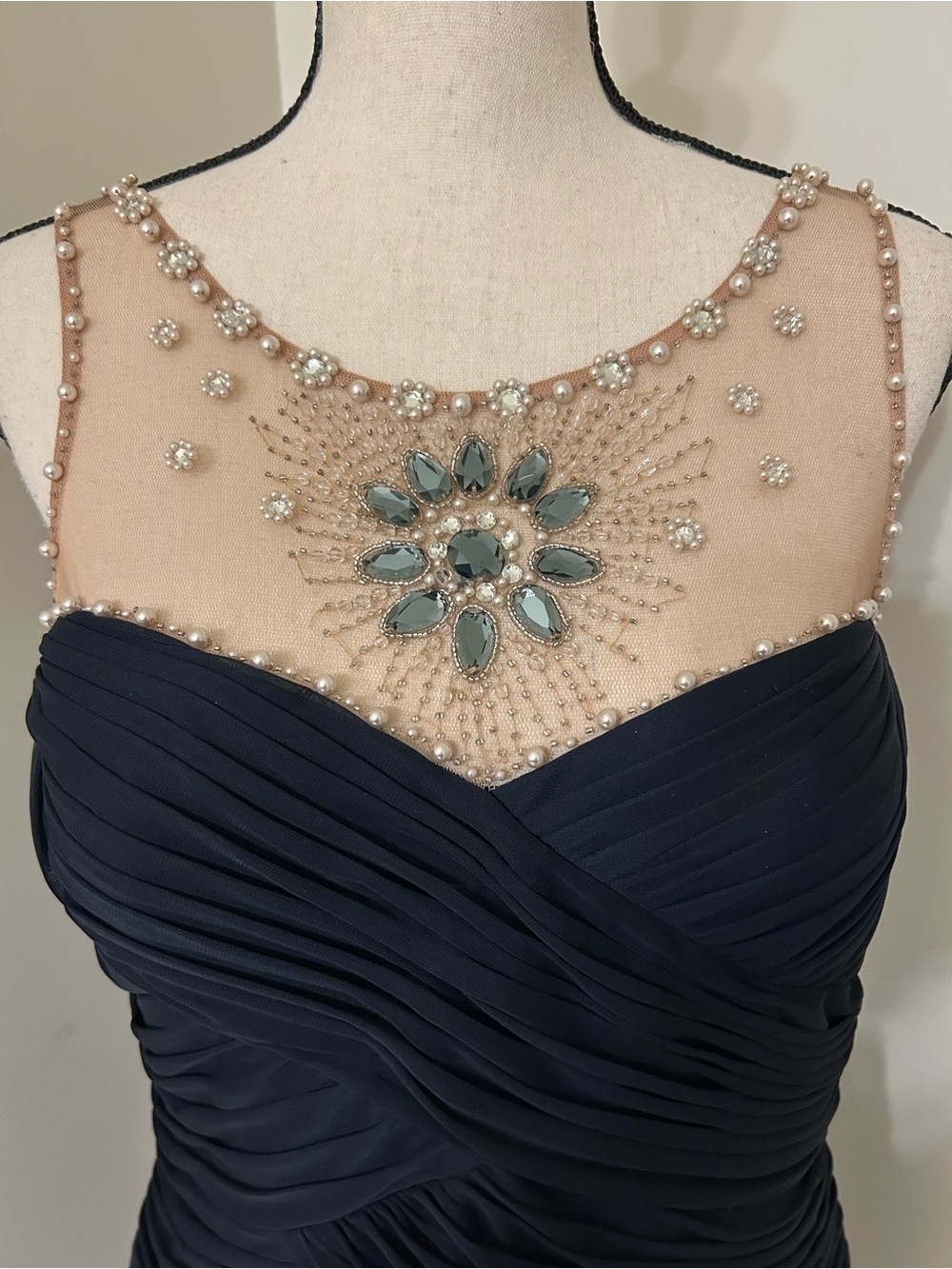 Cache Y2K Black Embellished Illusion Midi Cocktail Evening Dress SZ 10 - Picture 4 of 8